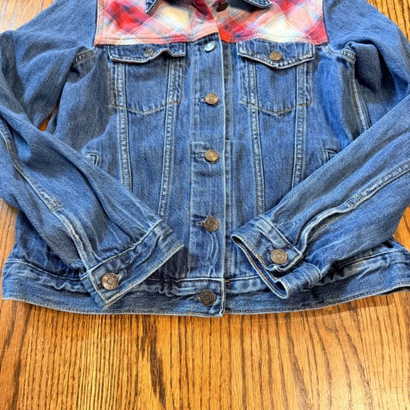 Gap x Pendleton Denim Trucker Jacket Plaid Wool Yoke S Blue Colab Western Spring - Picture 2 of 7